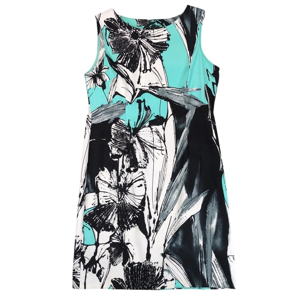 Connected Mint Floral Sheath Dress Sz 14 Knee-Length Career Resort Tropical Bold